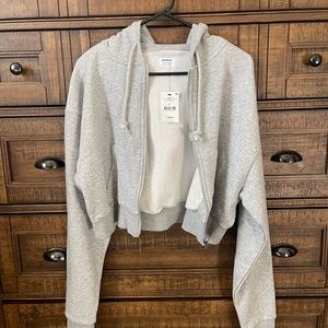 NWT crop gray zip up hoodie